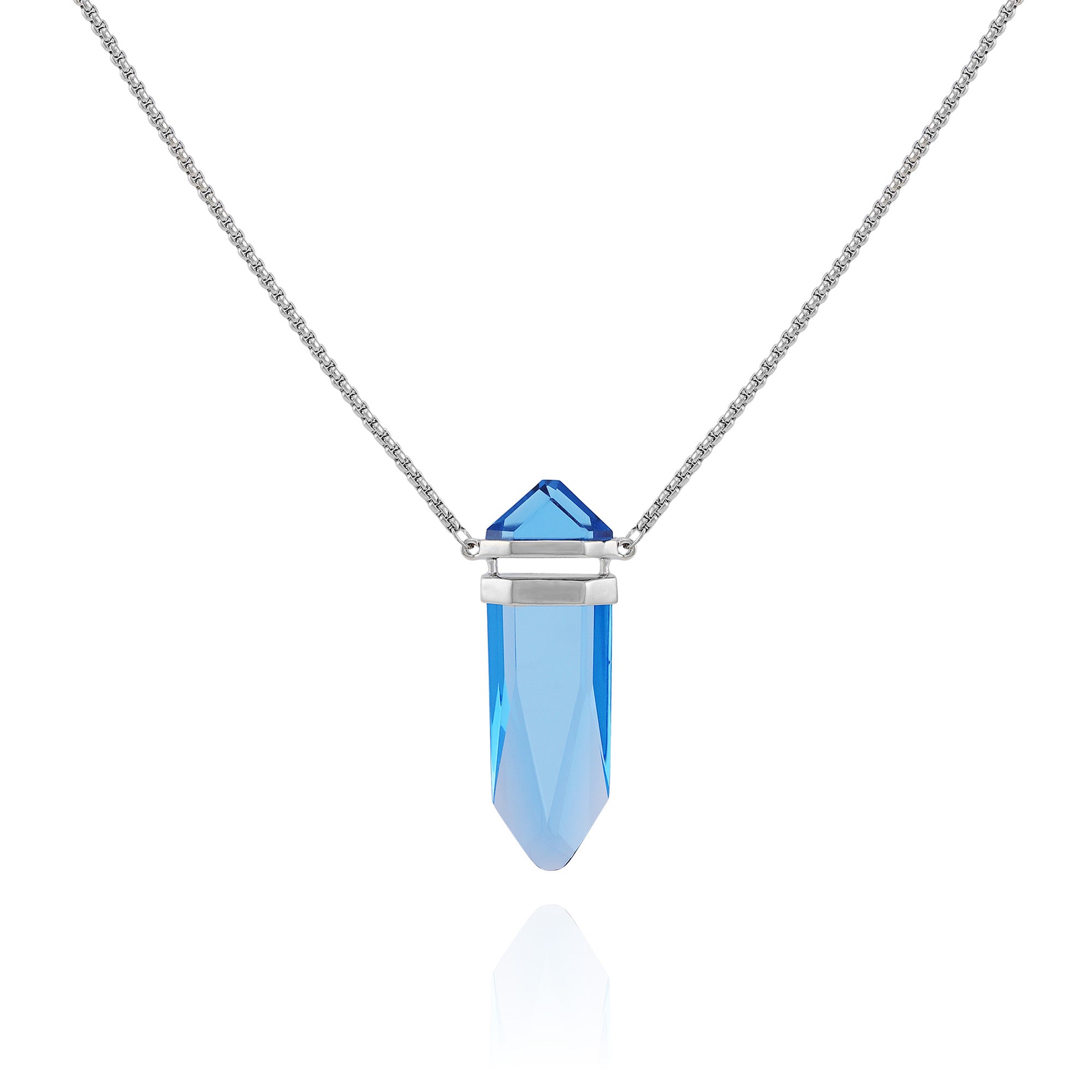 Silvertone Blue Crystal-Shape Stone Pendant Long Necklace - Vince