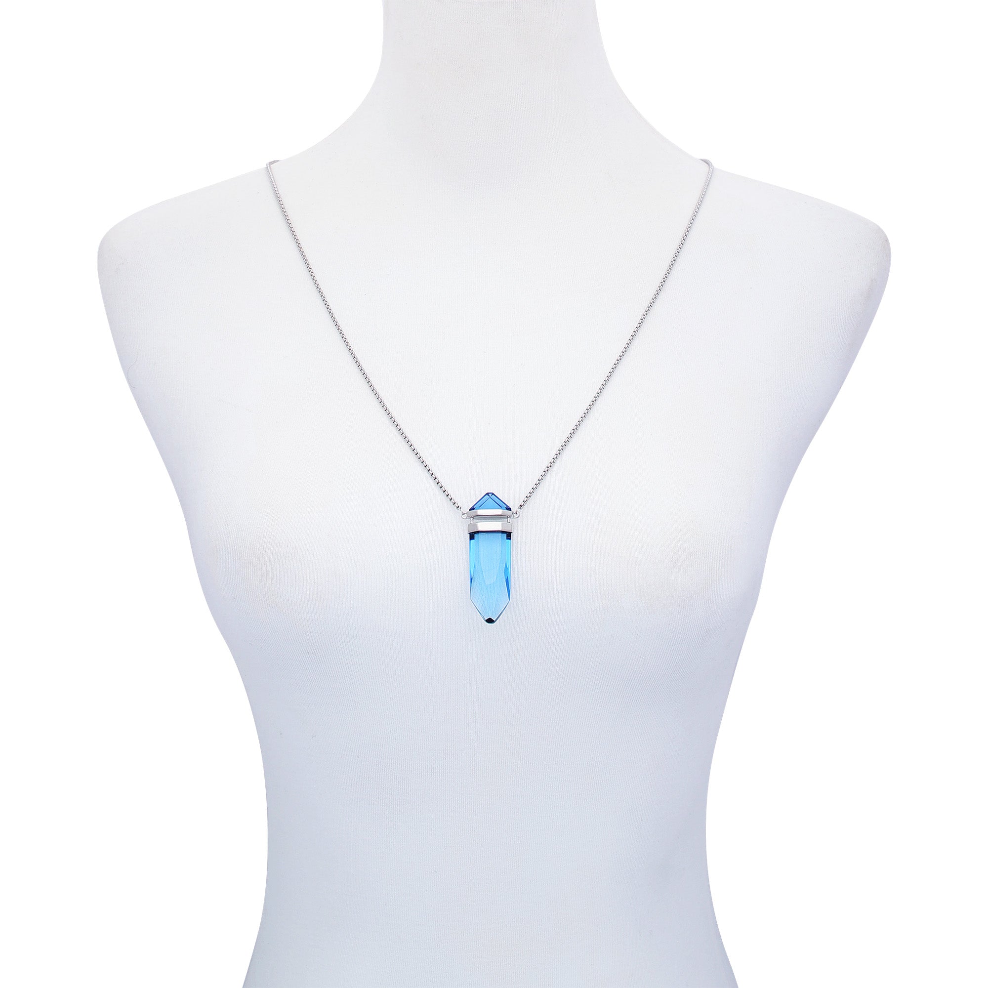 Silvertone Blue Crystal-Shape Stone Pendant Long Necklace - Vince