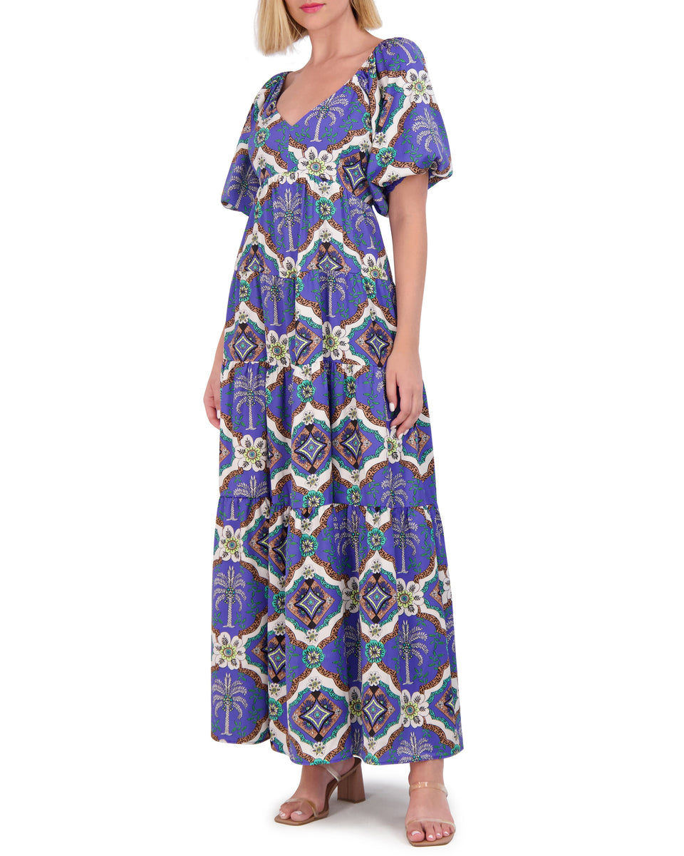 Geo Print Open Back Maxi Dress Vince Camuto