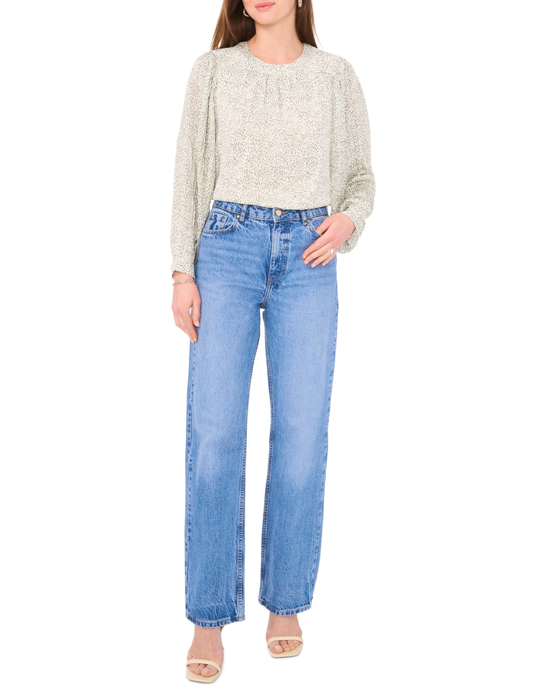 Pleated Sleeve Smocked-Shoulder Top - Vince Camuto