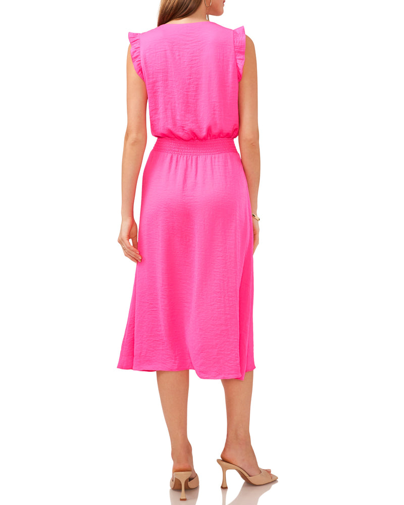 Smocked Ruffled Overlay Midi Dress - Vince Camuto