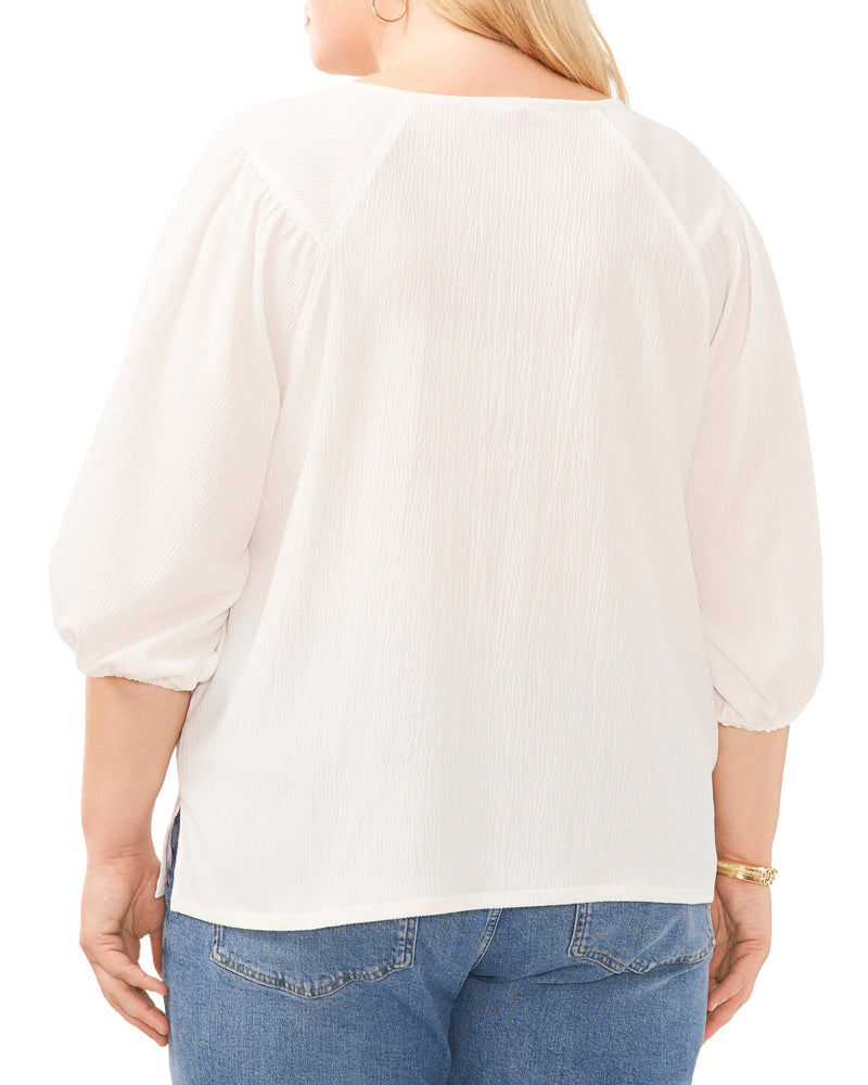 Plus-Size Textured Puff Sleeve Top - Vince Camuto