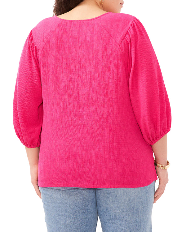 Plus-Size Textured Puff Sleeve Top - Vince Camuto