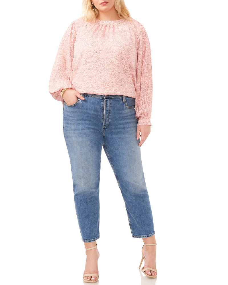 Plus-Size Pleated Sleeve Smocked Shoulder Top - Vince Camuto