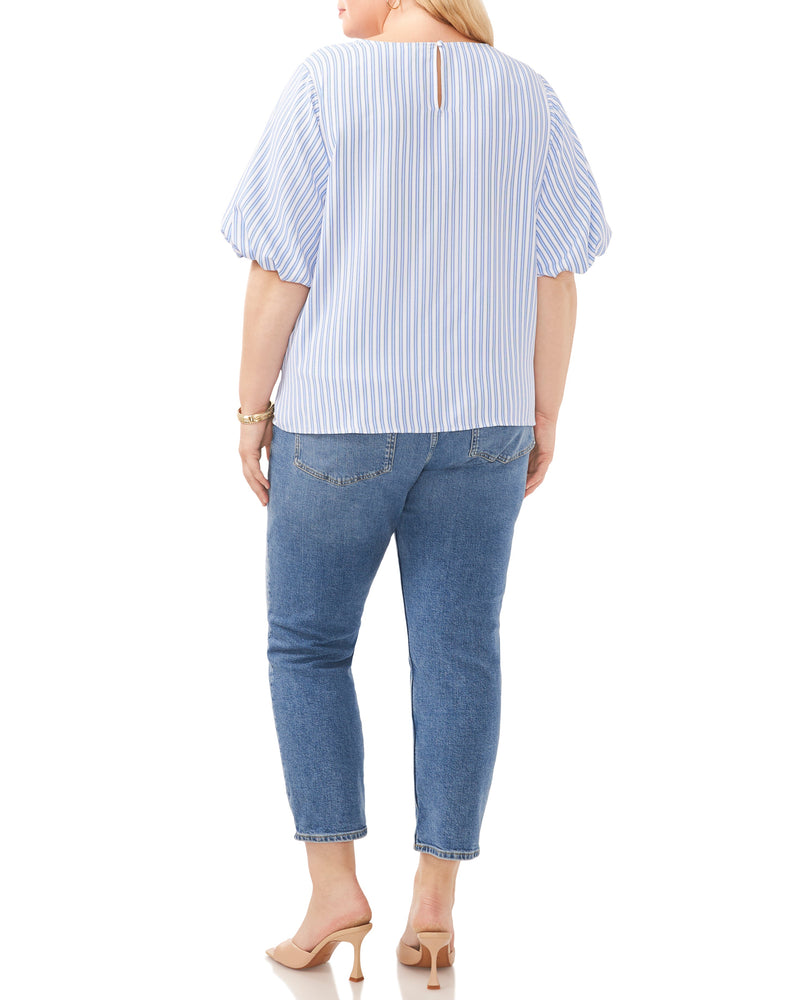 Plus-Size Stripe Print Puff Sleeve Blouse - Vince Camuto