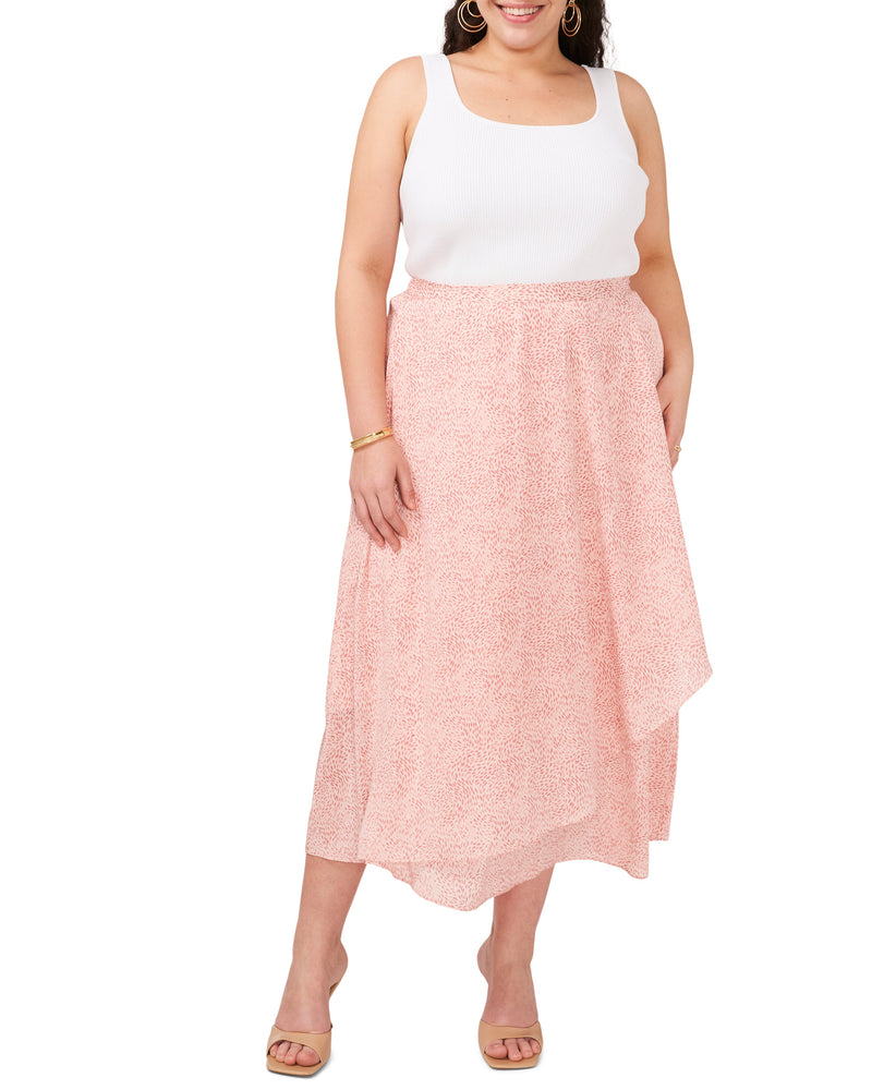 Plus-Size Swirling-Dot-Print Crossover Midi Skirt - Vince Camuto