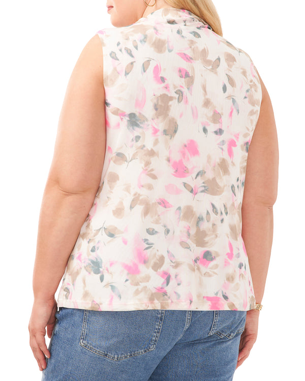 Plus-Size Petal Print Mesh High Neck Tank Top - Vince Camuto