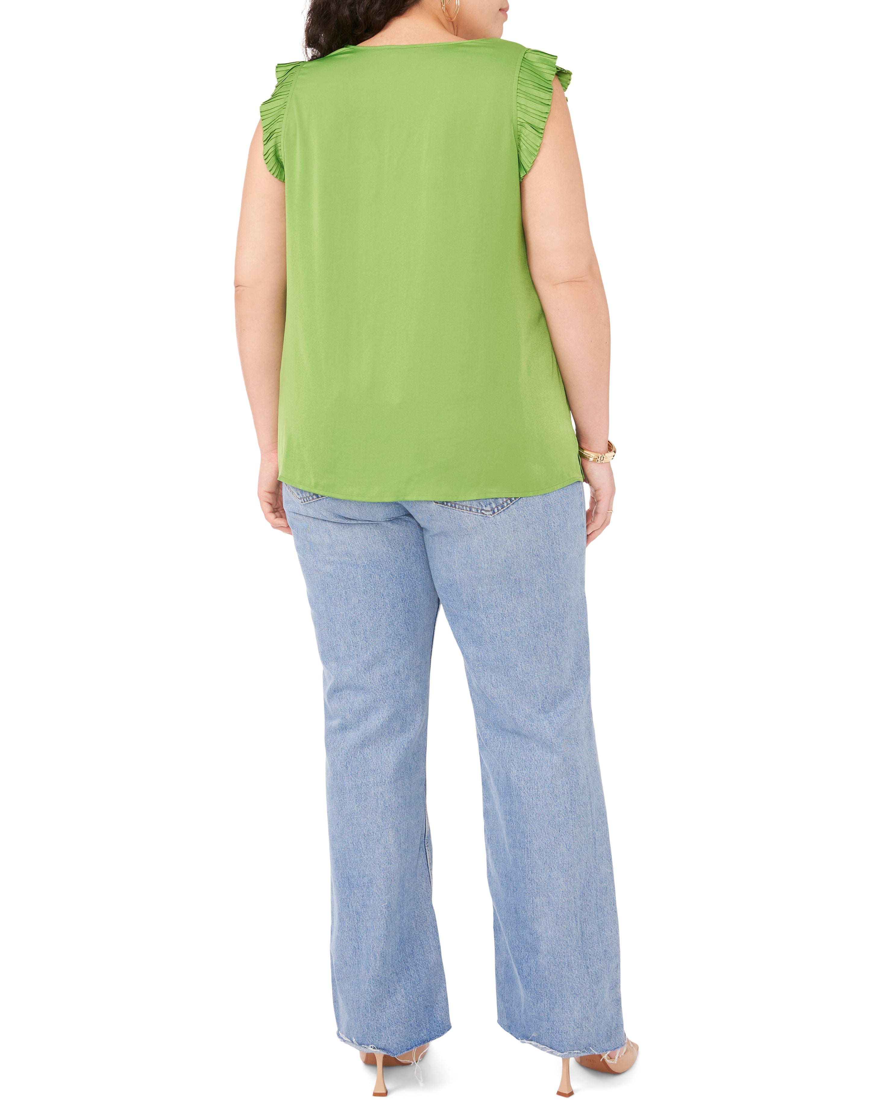 V-Neck Pleated Sleeve Blouse - Vince Camuto