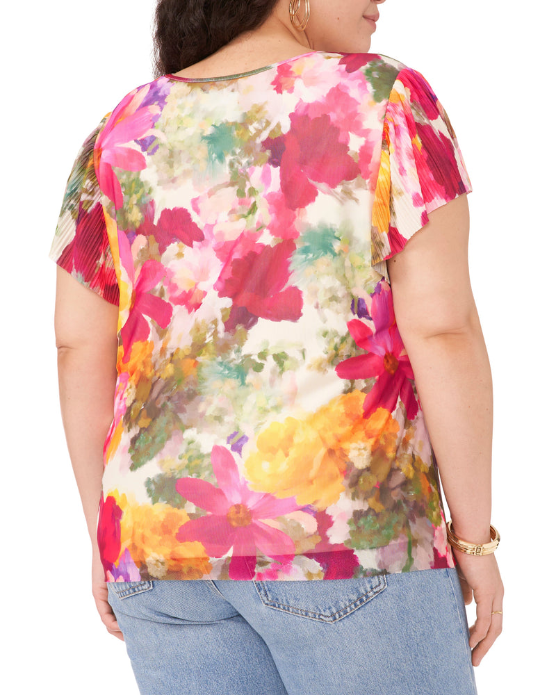 Mesh T-Shirt With Pleated Sleeves - Vince Camuto