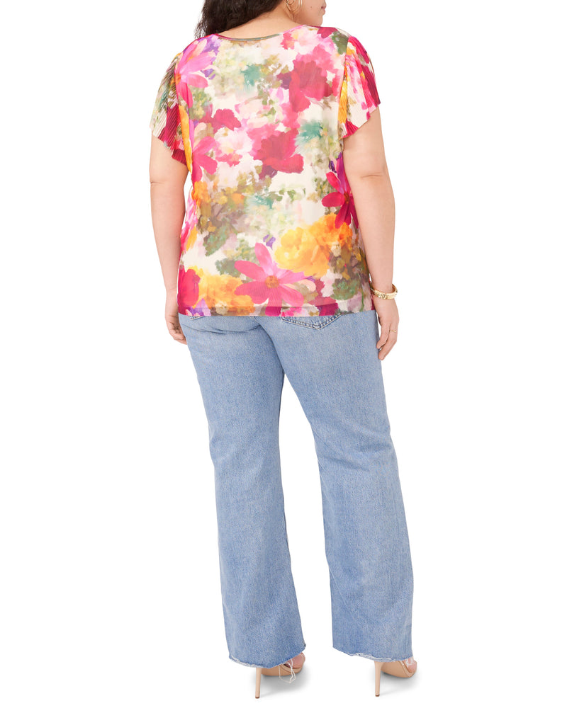 Mesh T-Shirt With Pleated Sleeves - Vince Camuto