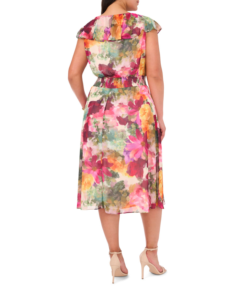 V-Neck Smocked Waist Midi Dress - Vince Camuto