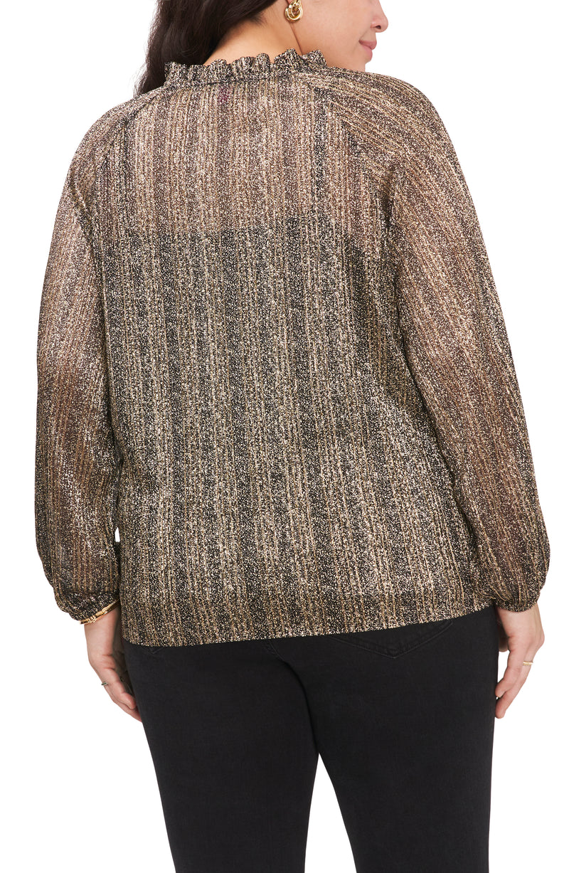 Plus-Size Pleated Long Sleeve Blouse With Tie At Neck - Vince Camuto