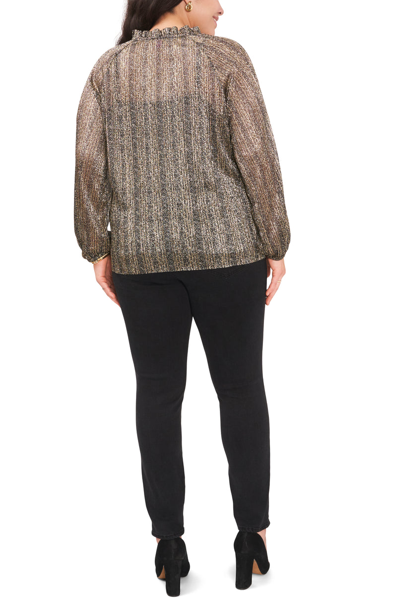 Plus-Size Pleated Long Sleeve Blouse With Tie At Neck - Vince Camuto