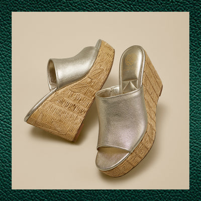 Etta Wedge Sandal with Green Cyber Week Background