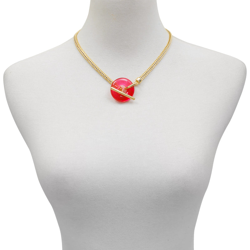 Goldtone Pink Candy Stone Snake Chain Necklace - Vince Camuto