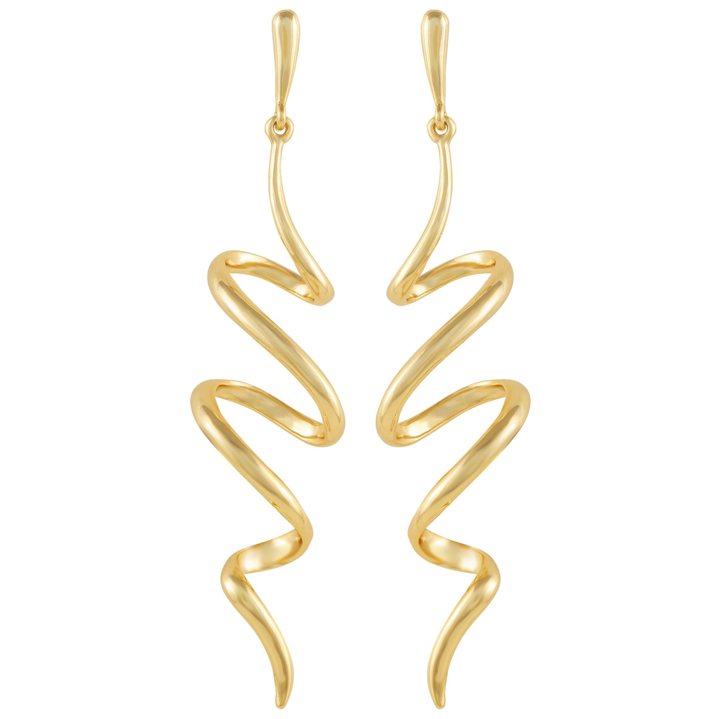 The Vince Camuto Goldtone Spiral Corkscrew Earrings feature a bold, wavy zigzag design with a shiny, polished finish.