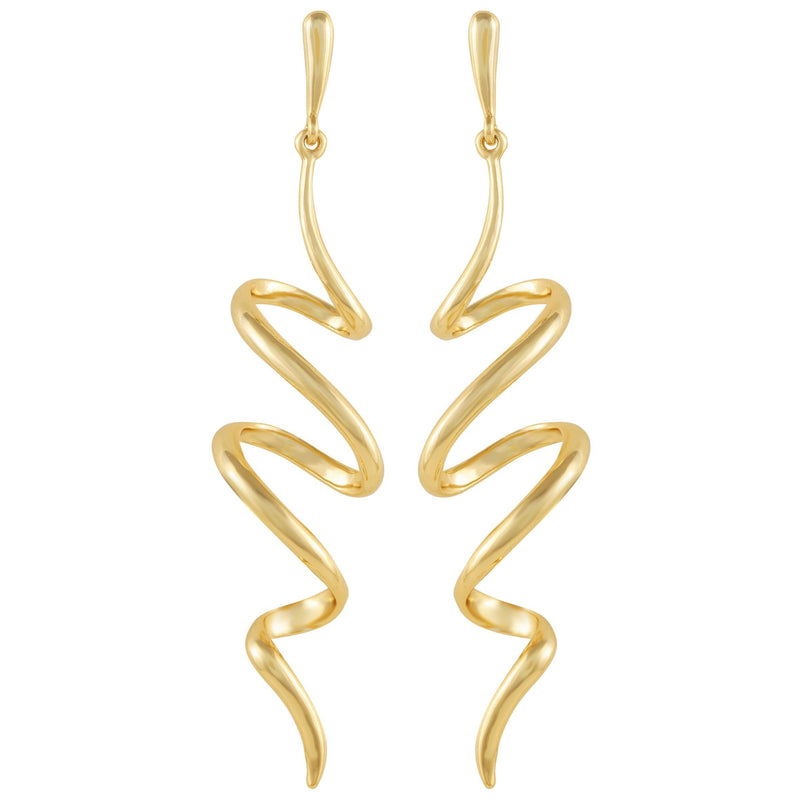 The Vince Camuto Goldtone Spiral Corkscrew Earrings feature a bold, wavy zigzag design with a shiny, polished finish.
