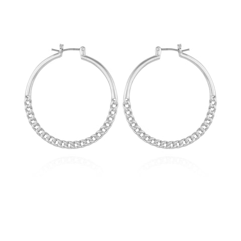 Silvertone Chain Link Hoop Earrings - Vince Camuto