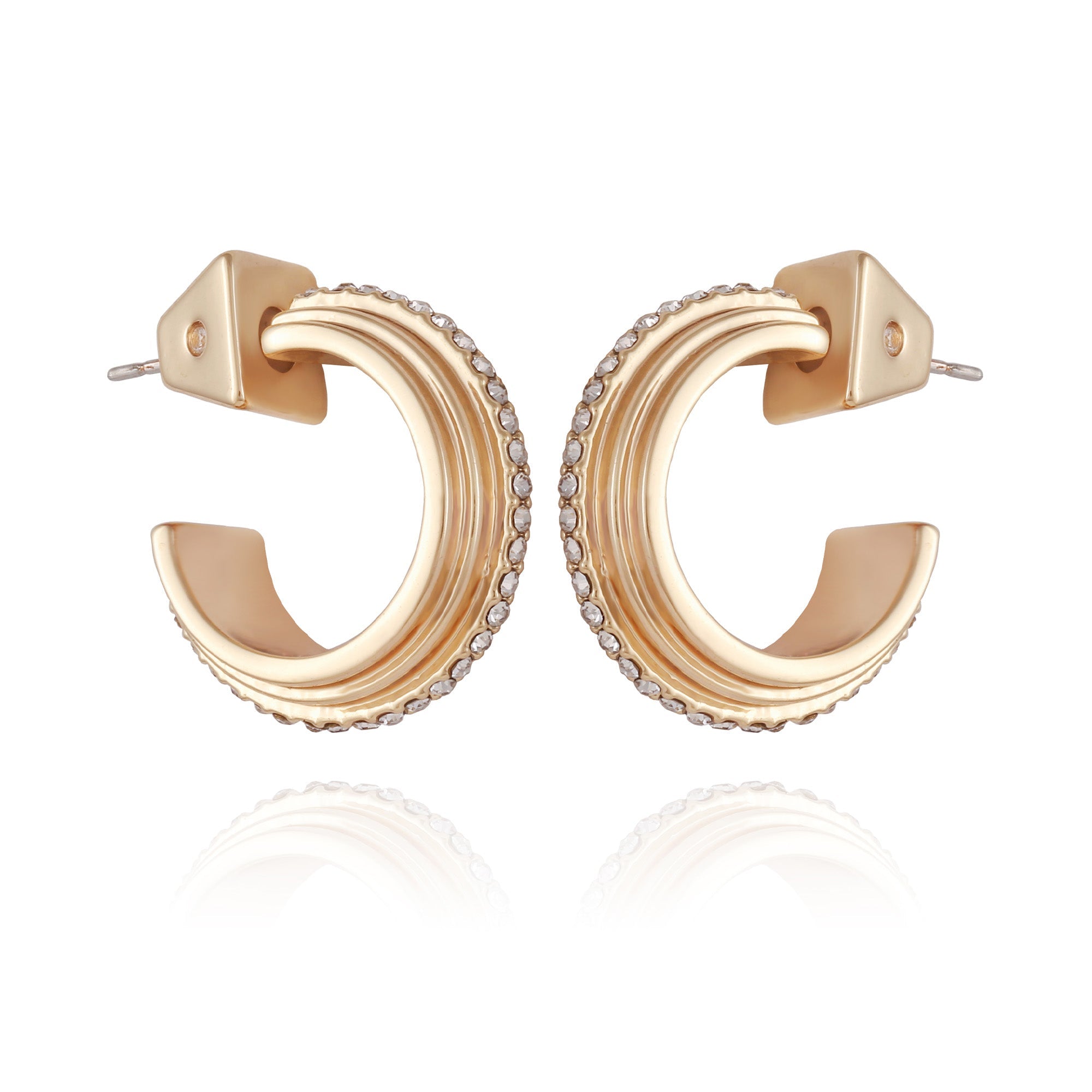 14K Goldtone Crystal Huggie Hoop Earring - Gold Tone - Vince Camuto