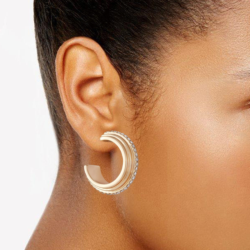 14K Goldtone Crystal Huggie Hoop Earring - Gold Tone - Vince Camuto