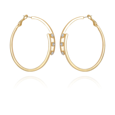 14K Goldtone Tri-Crystal Stone Hoop Earring - Vince Camuto