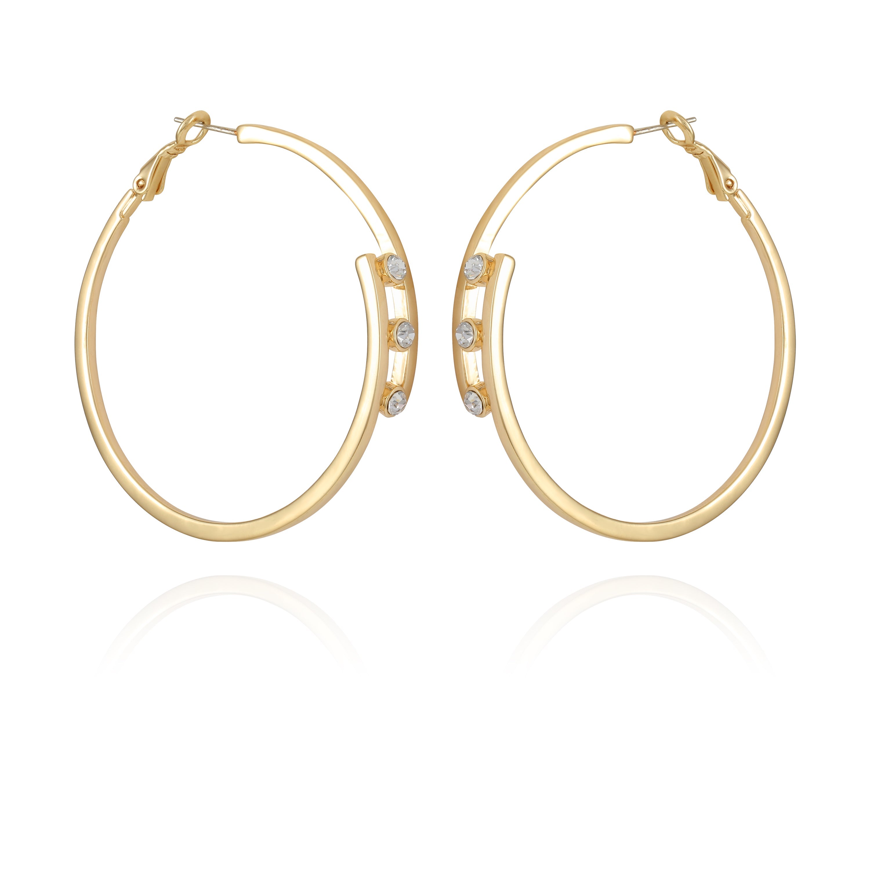 アクセサリー FORSOMEONE HOOP EARRING GOLD 14K Goldtone Tri Crystal Stone Hoop Earring - Vince Camuto
