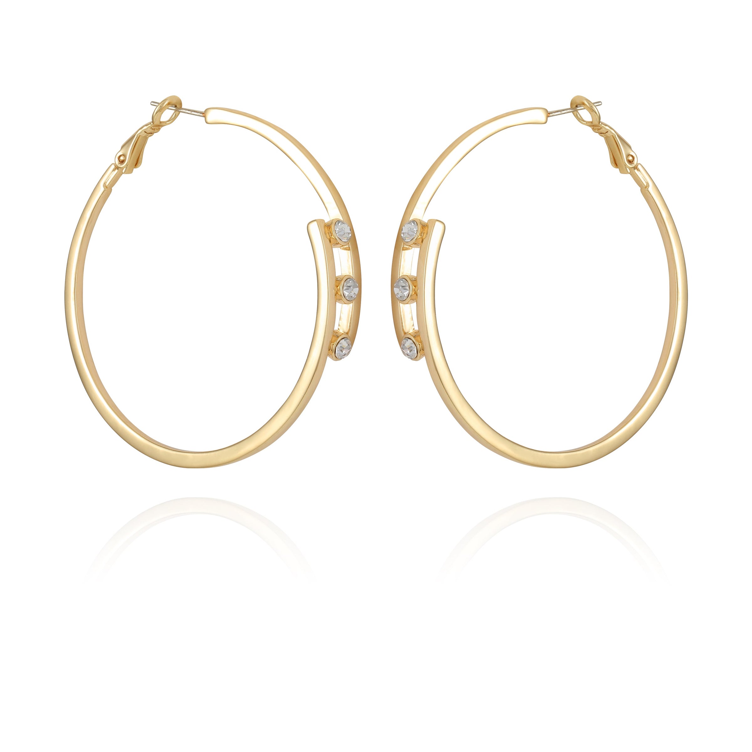 14K Goldtone Tri-Crystal Stone Hoop Earring - Gold Tone - Vince Camuto