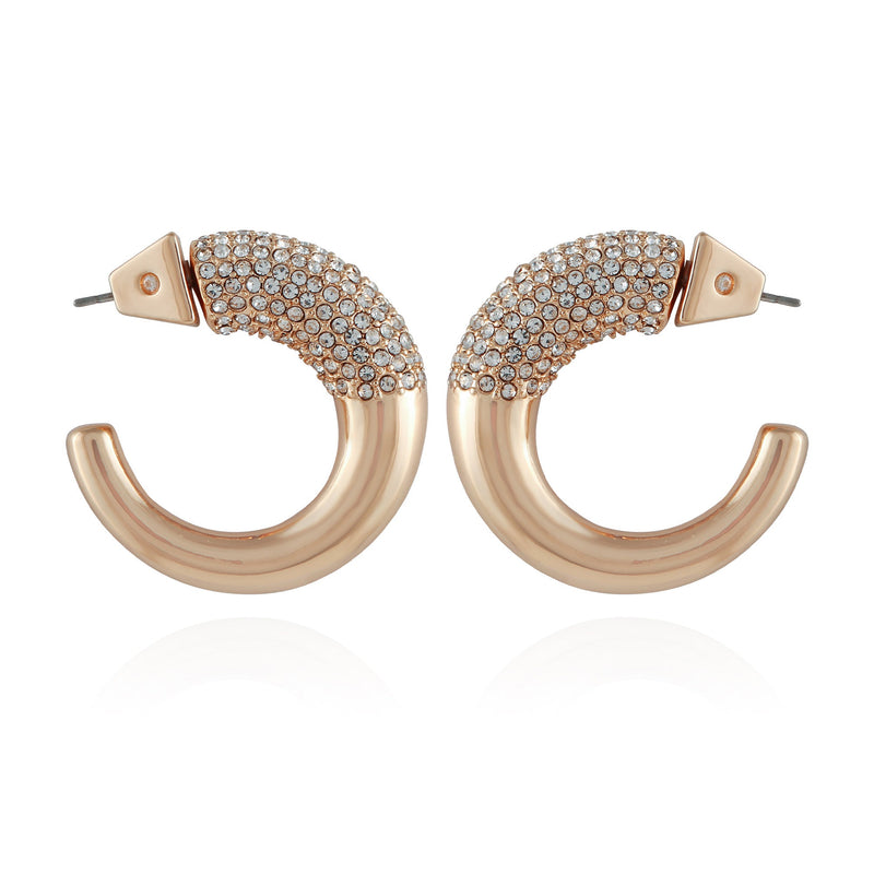 Goldtone Pave Crystal Stone Open Hoop Earrings - Gold Tone - Vince Camuto