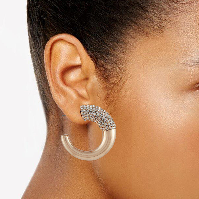 Goldtone Pave Crystal Stone Open Hoop Earrings - Gold Tone - Vince Camuto