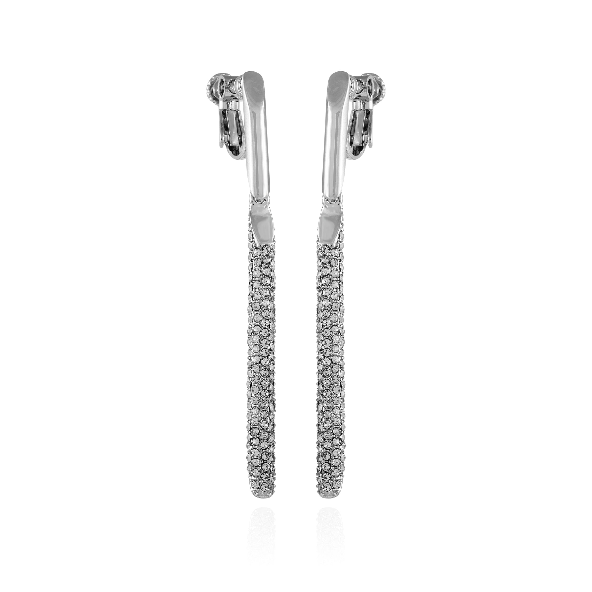 Silvertone Glass Stone Linear Drop Clip On Earrings - Silver Tone - Vince Camuto