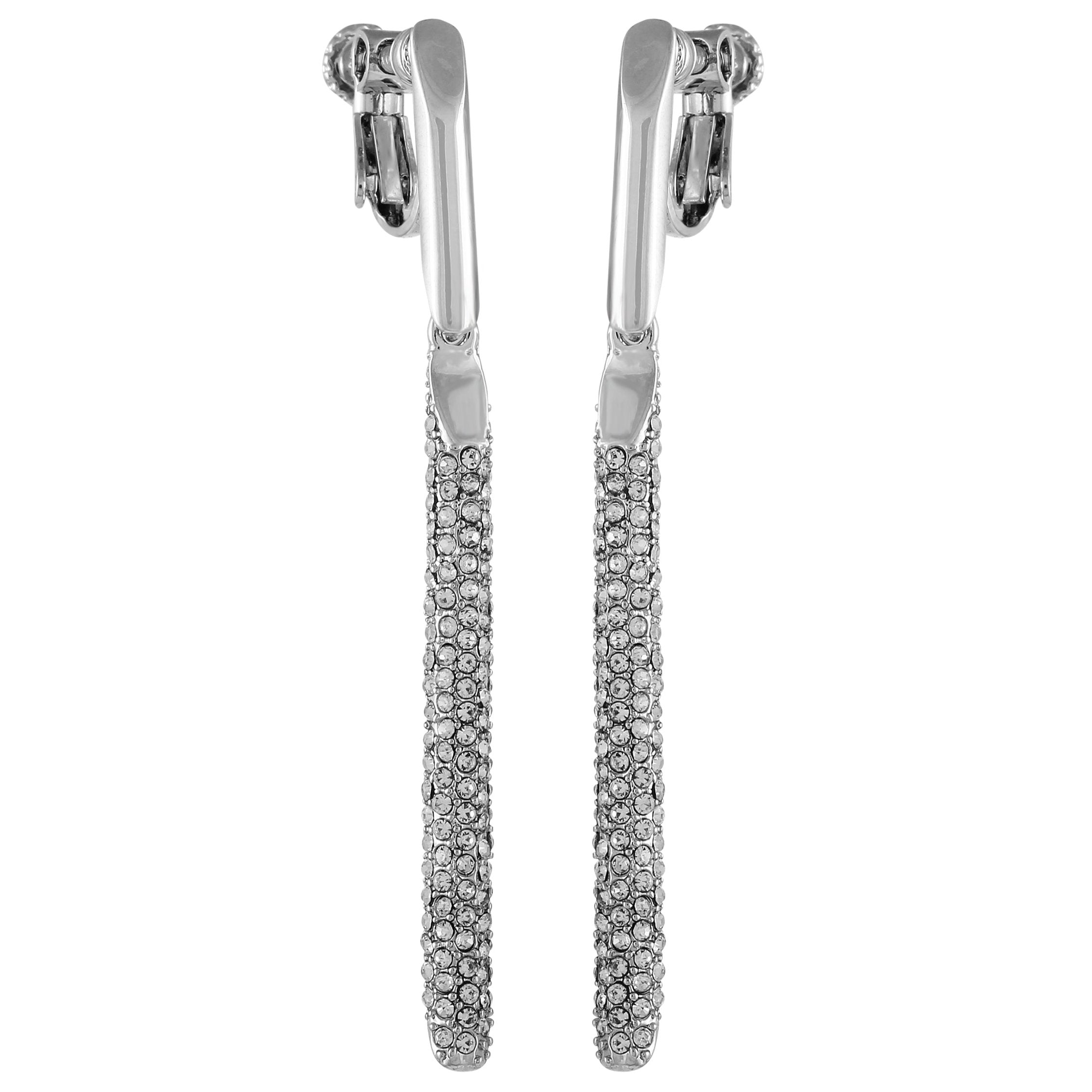 Silvertone Glass Stone Linear Drop Clip On Earrings - Silver Tone - Vince Camuto