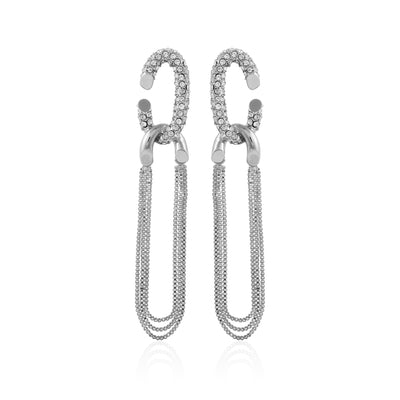 Silvertone Tassel Chain Huggie Hoop Drop Earrings - Vince Camuto