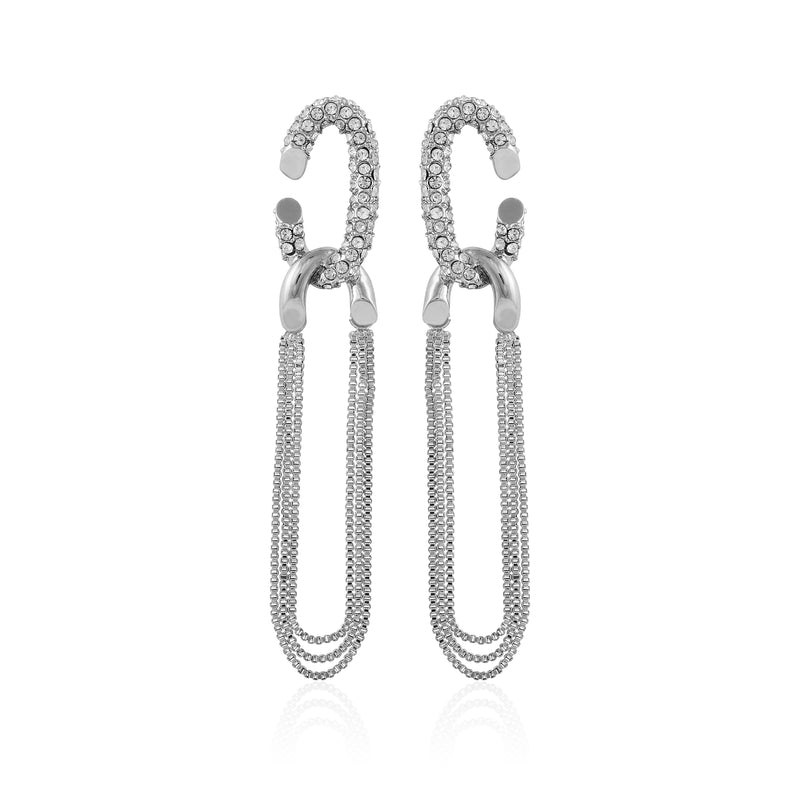 Silvertone Tassel Chain Huggie Hoop Drop Earrings - Vince Camuto