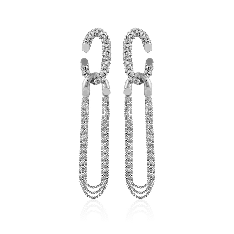 Silvertone Tassel Chain Huggie Hoop Drop Earrings - Silver Tone - Vince Camuto