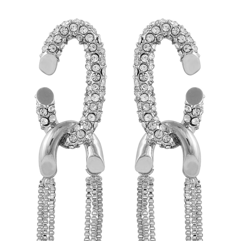 Silvertone Tassel Chain Huggie Hoop Drop Earrings - Vince Camuto