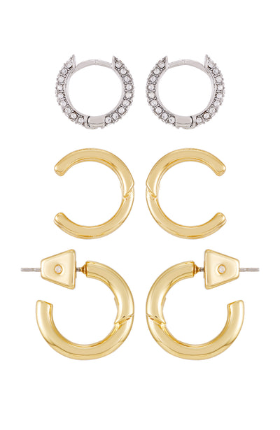Goldtone & Crystal Hoop Earring Set - Two Tone - Vince Camuto