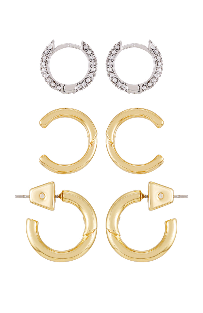 Goldtone & Crystal Hoop Earring Set - Two Tone - Vince Camuto