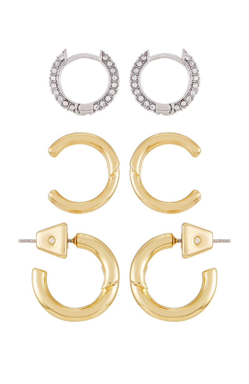 Goldtone & Crystal Hoop Earring Set - Two Tone - Vince Camuto
