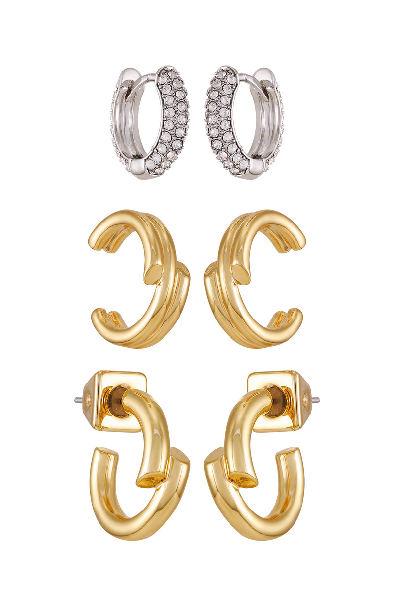 Goldtone & Crystal Hoop Earring Set - Two Tone - Vince Camuto