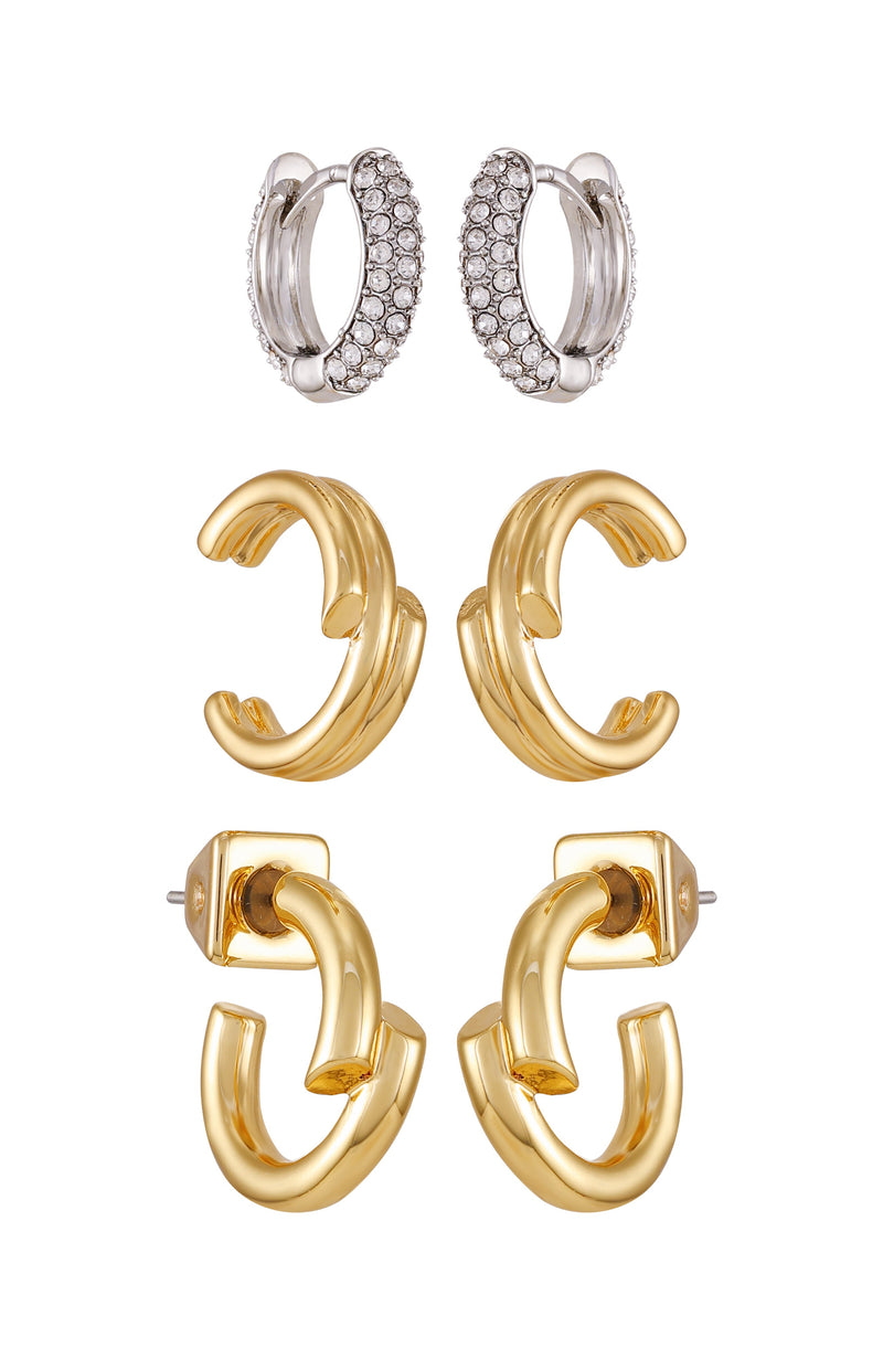 Goldtone & Crystal Hoop Earring Set - Two Tone - Vince Camuto