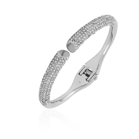 Silvertone Pave Glass Stone Hinge Bangle Bracelet - Vince Camuto