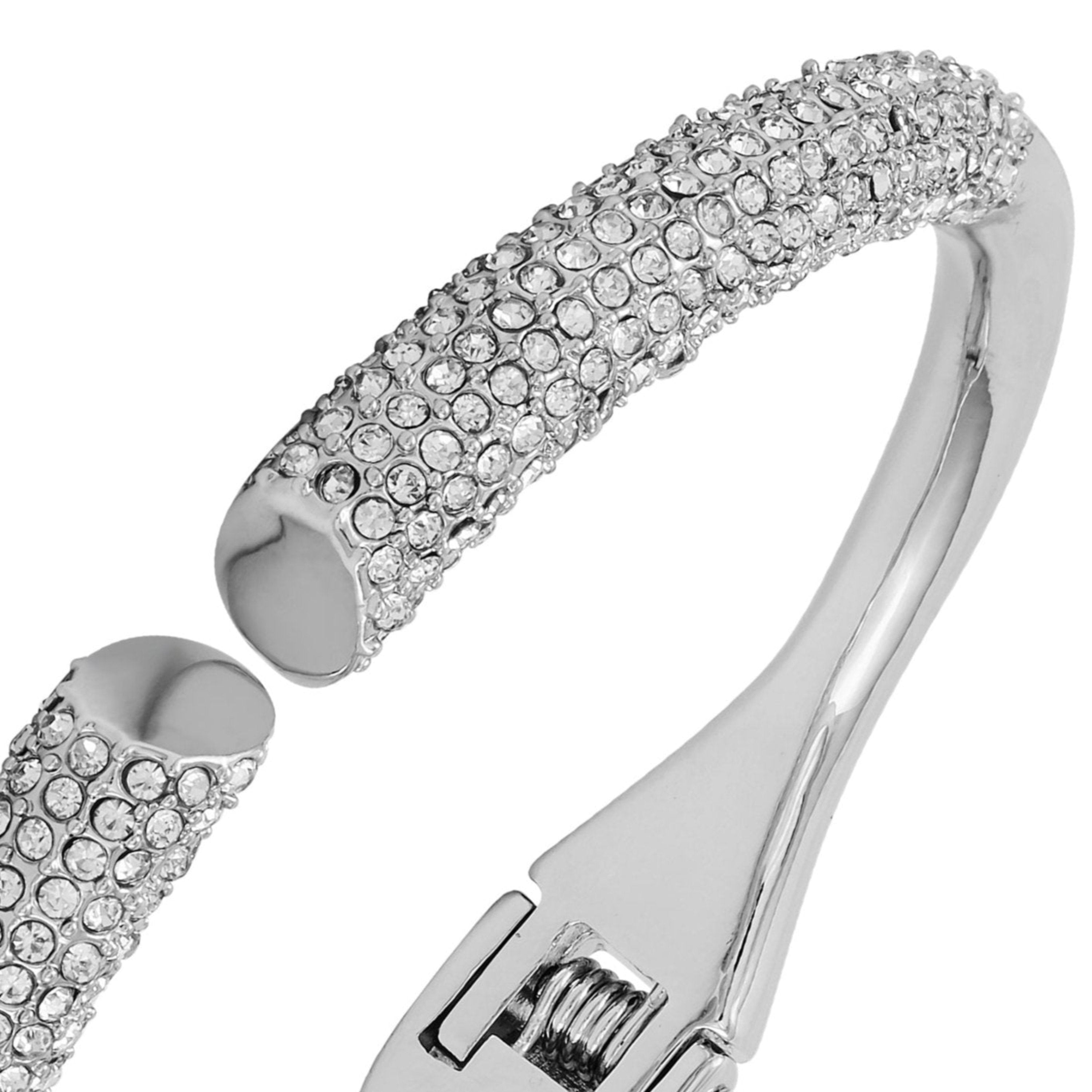 Silvertone Pave Glass Stone Hinge Bangle Bracelet - Silver Tone - Vince Camuto