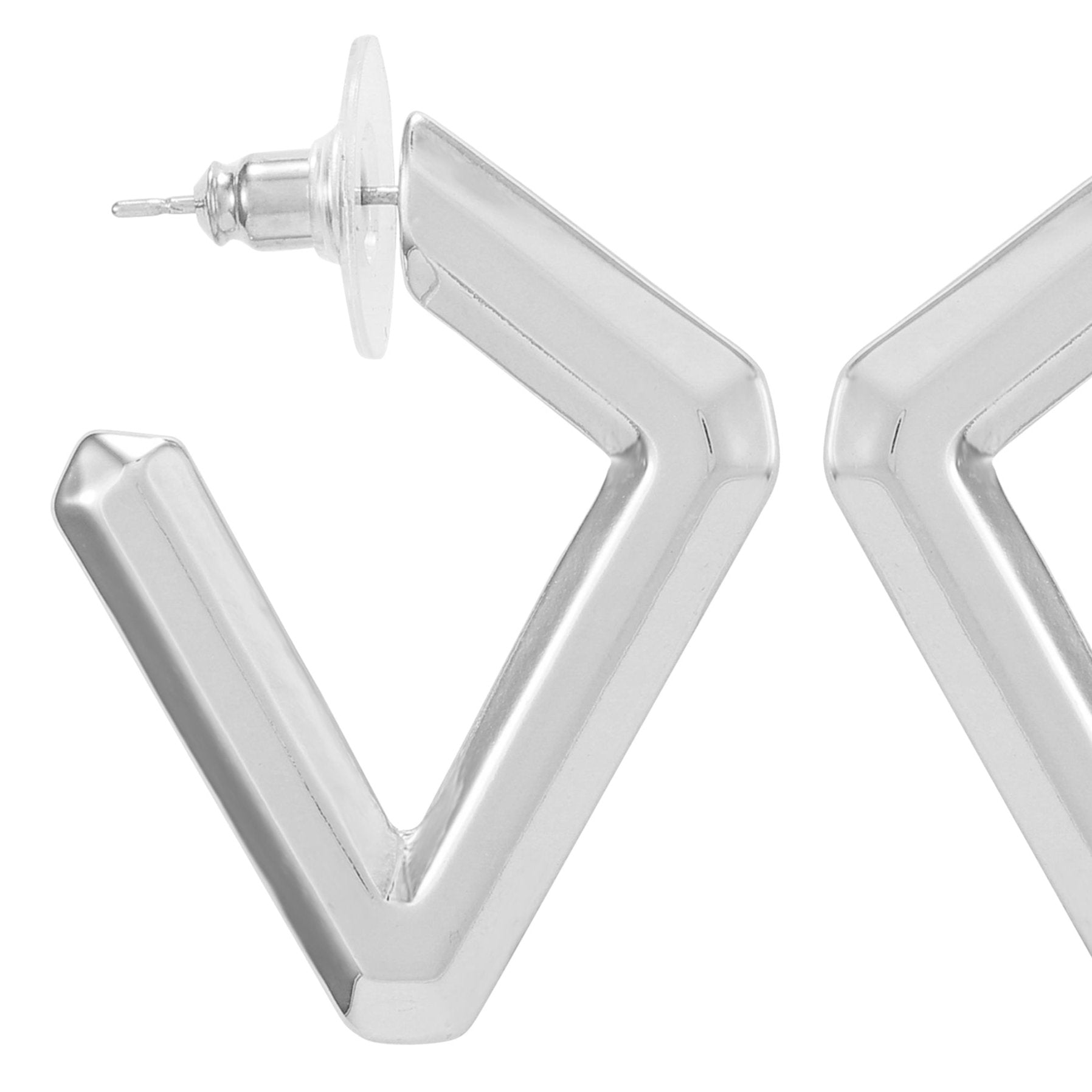 Diamond Shaped Hoop Earrings - Silver Tone - Vince Camuto