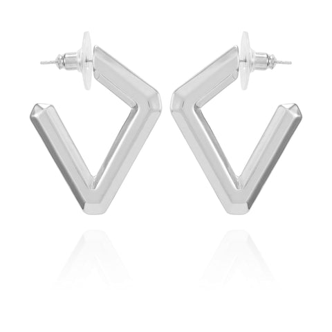 Diamond Shaped Hoop Earrings - Silver Tone - Vince Camuto