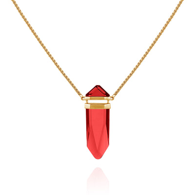 Goldtone Red Crystal-Shape Stone Pendant Long Necklace - Vince Camuto