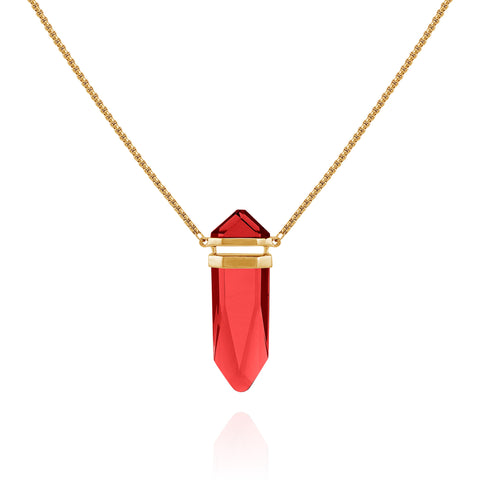 Goldtone Red Crystal-Shape Stone Pendant Long Necklace - Vince Camuto