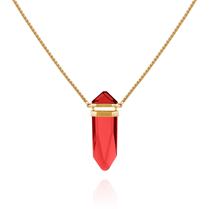 Goldtone Red Crystal-Shape Stone Pendant Long Necklace - Vince Camuto