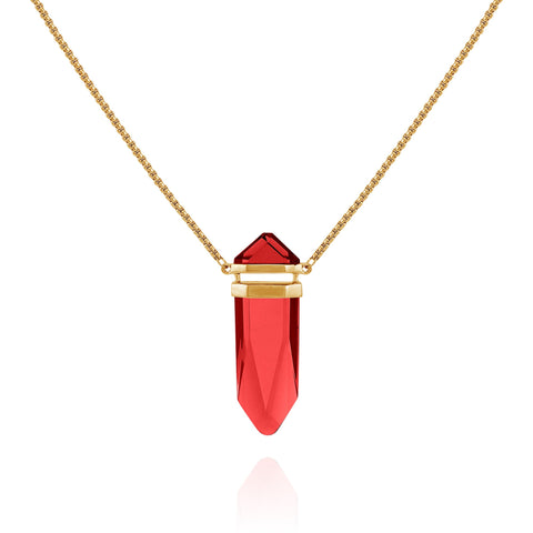 Goldtone Red Crystal-Shape Stone Pendant Long Necklace - Gold Tone - Vince Camuto