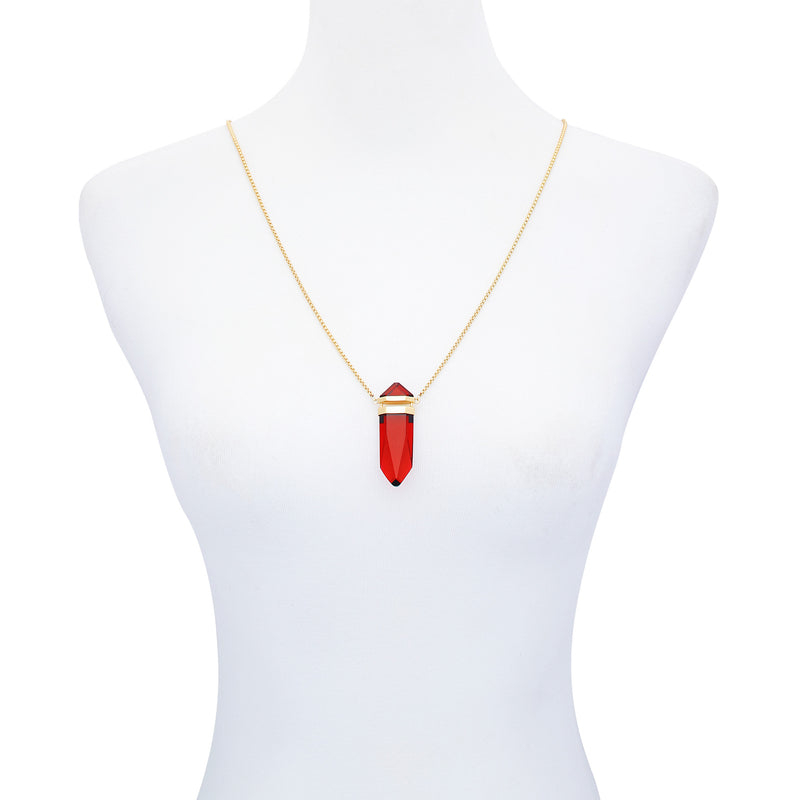 Goldtone Red Crystal-Shape Stone Pendant Long Necklace - Vince Camuto