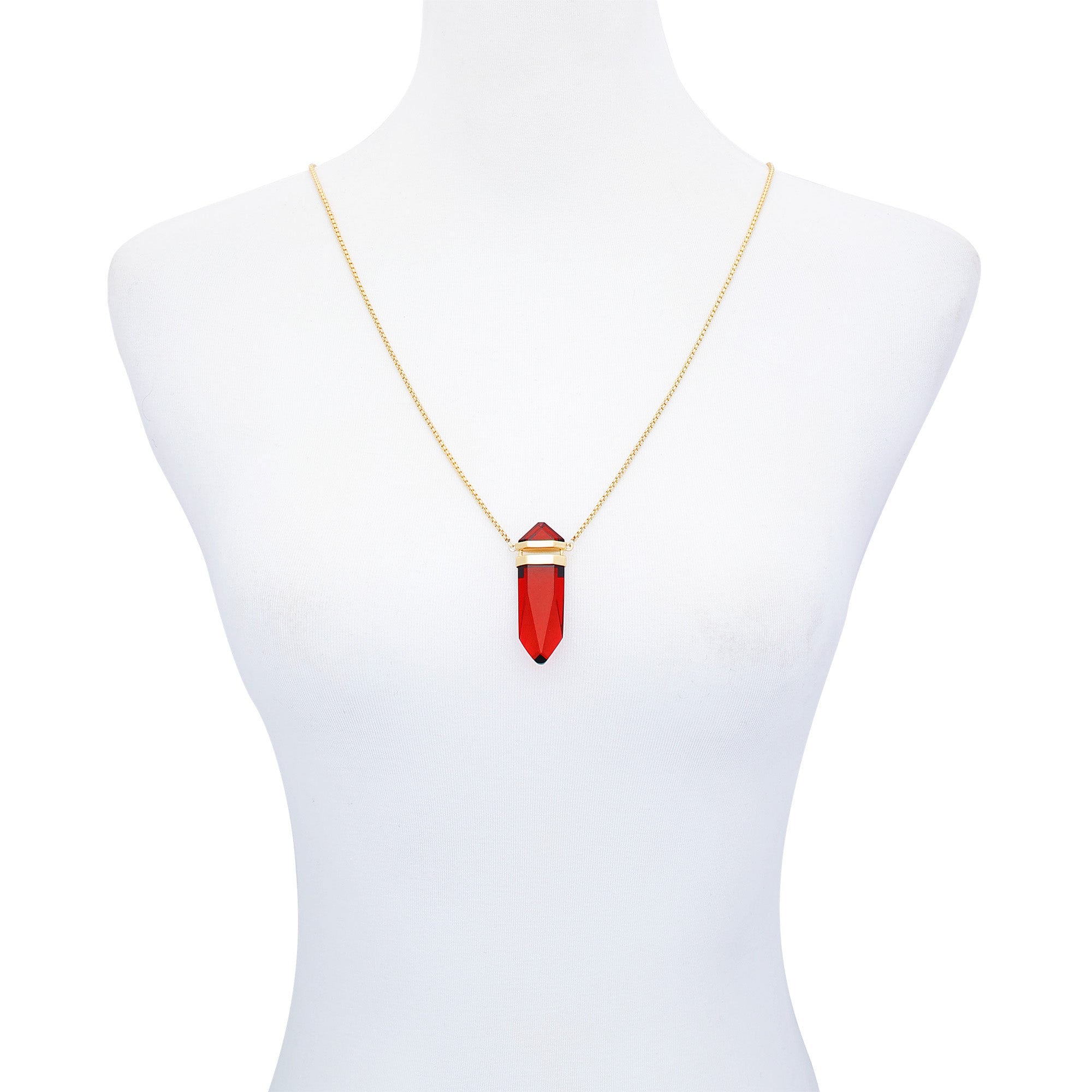 Goldtone Red Crystal-Shape Stone Pendant Long Necklace - Gold Tone - Vince Camuto